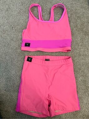 Girls Pink Athletic Two-Piece Set - Crop Tank & Shorts